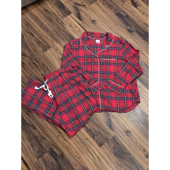 Lands' End Other - Lands’ End Red Plaid Flannel Pajama Set XL Cotton Button Up PJs Holiday